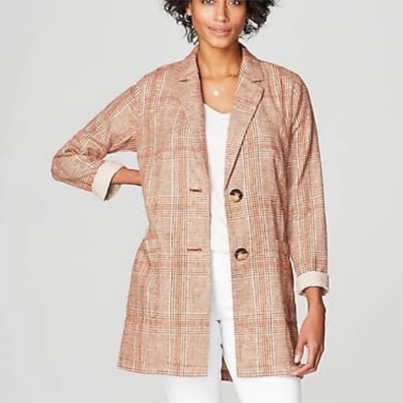 J. Jill Jackets & Blazers - J. Jill Harper henna linen plaid boyfriend blazer